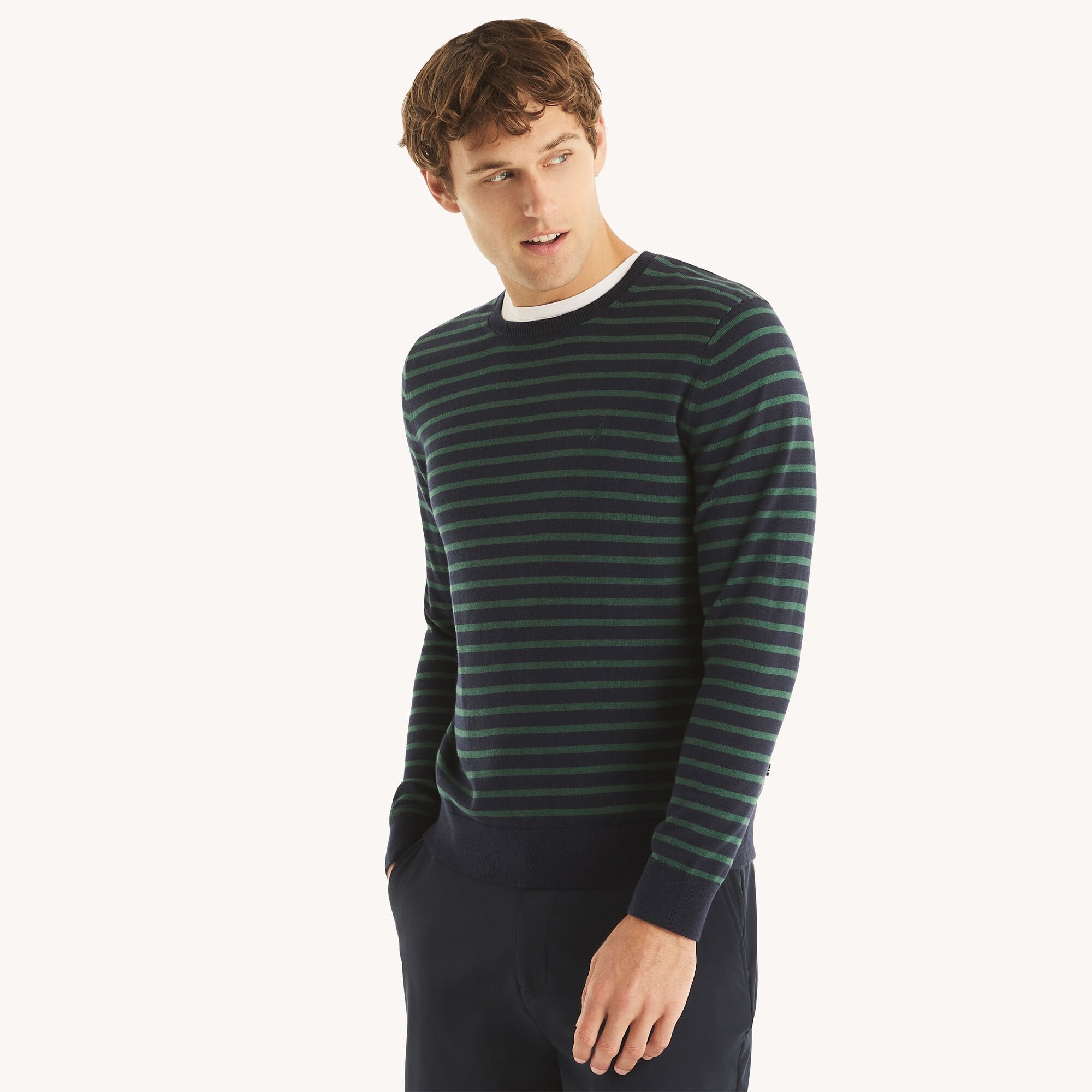 

Мужской свитер Nautica Navtech Striped Crewneck, темно-синий