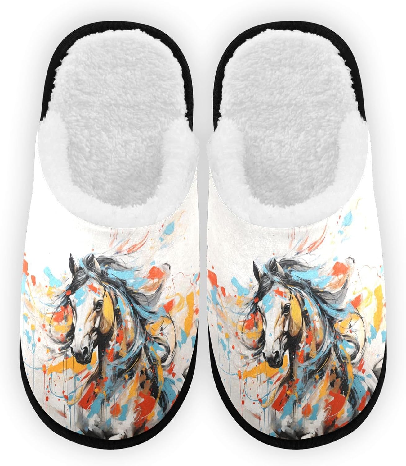 

Плюшевые домашние тапочки FENOCHE с акварельным рисунком лошади для женщин и мужчин, теплые и удобные, для путешествий и спа, с нескользящей подошвой, Multicolor