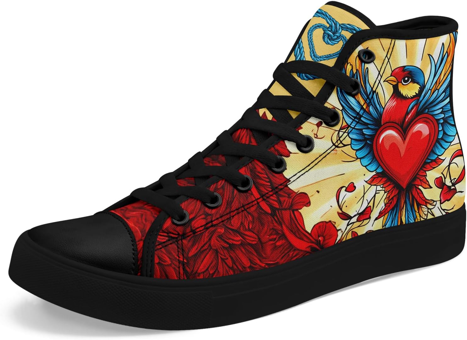 

Высокие кеды из ткани для девочек и мальчиков - стильные шнурованные туфли с принтом сердца, удобная повседневная обувь Awsole, черный/красный/синий/желтый