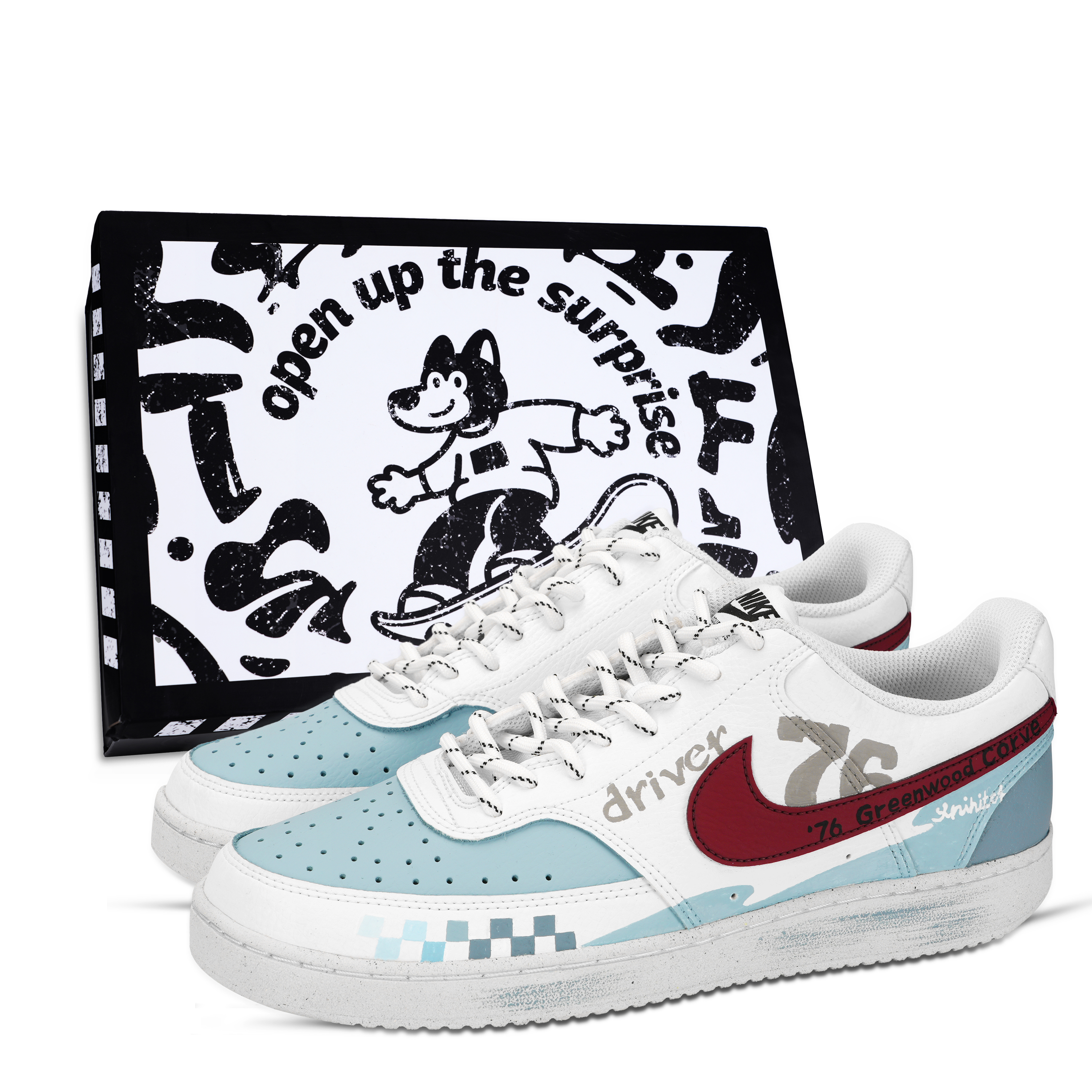 

Nike Кроссовки для скейтборда Court Borough Full Speed Ahead, износостойкие, низкие, мужские, синие, красные, белые
