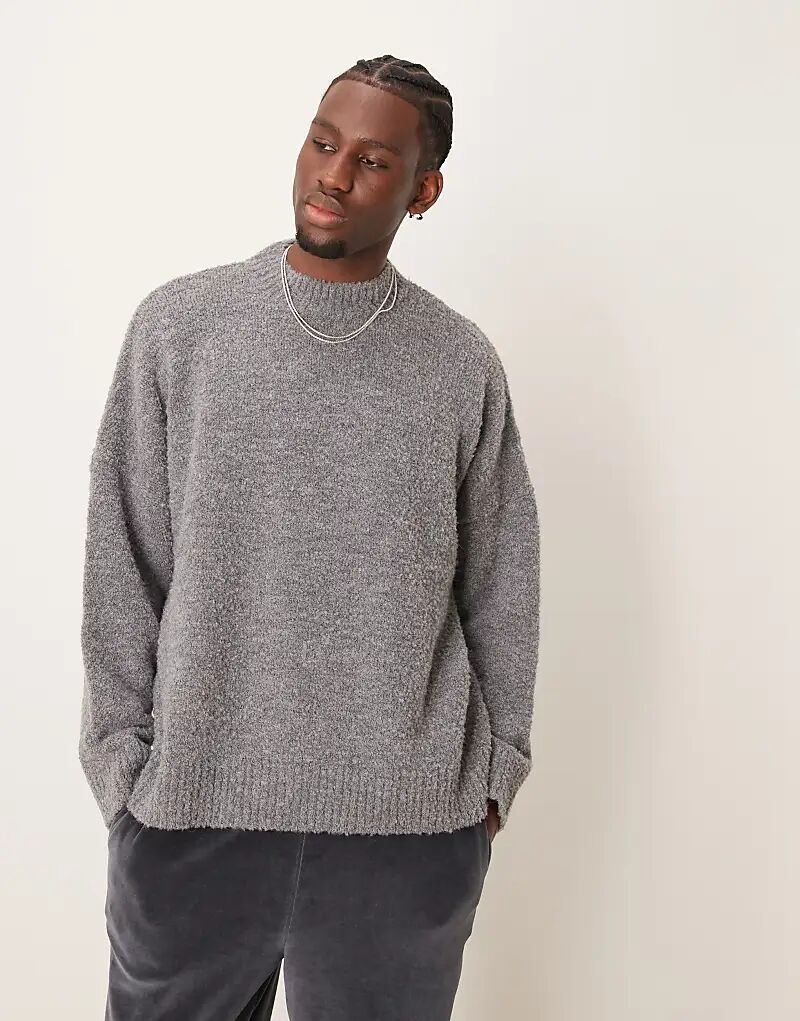 

Джемпер свободного кроя ASOS DESIGN серого цвета с текстурированной вязкой, свободным кроем и круглым вырезом