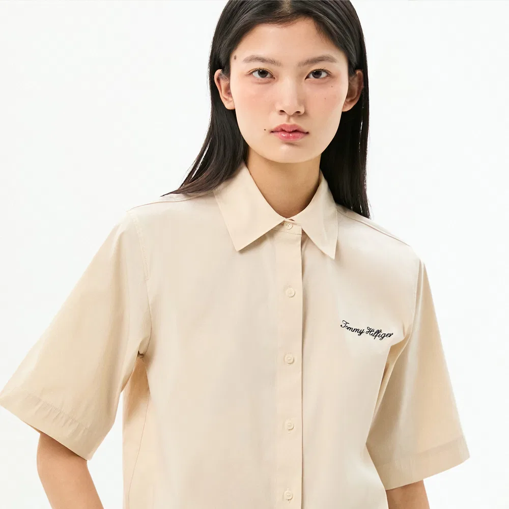 Женская рубашка-блузон Tommy Hilfiger Women из поплина цвета айвори — фото 4