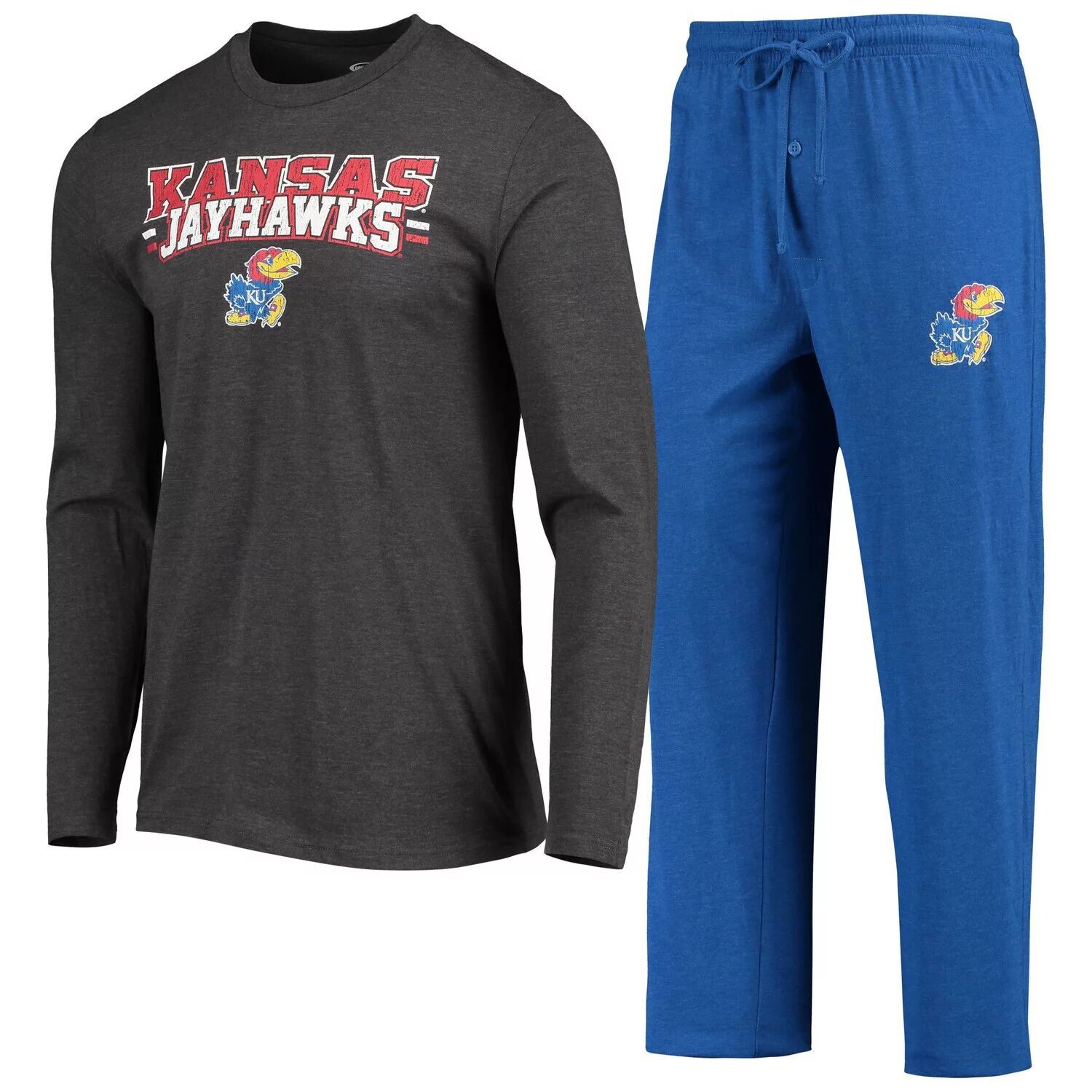 

Мужской комплект для сна с длинными рукавами и брюками Concepts Sport Royal/Heathered Charcoal Kansas Jayhawks Meter