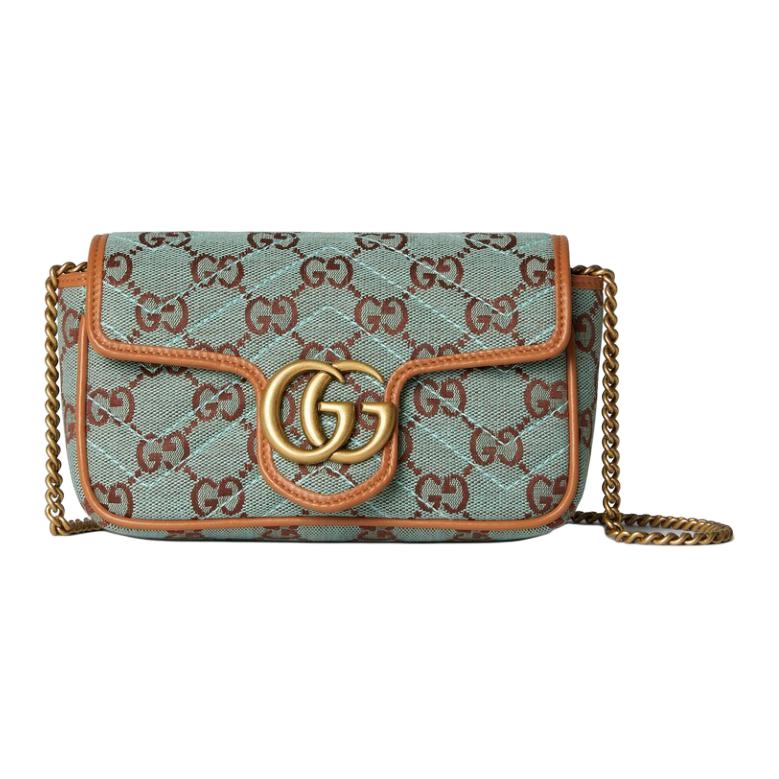

GUCCI Сумка кросс-боди, плечевая сумка extra mini для женщин с канвасом и кожаной отделкой, светло-голубой и коричневый
