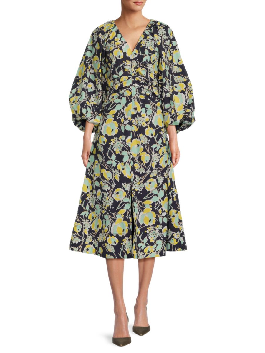 

Платье миди Madison с цветочным принтом и рукавами-фонариками Tanya Taylor, цвет Navy Multi