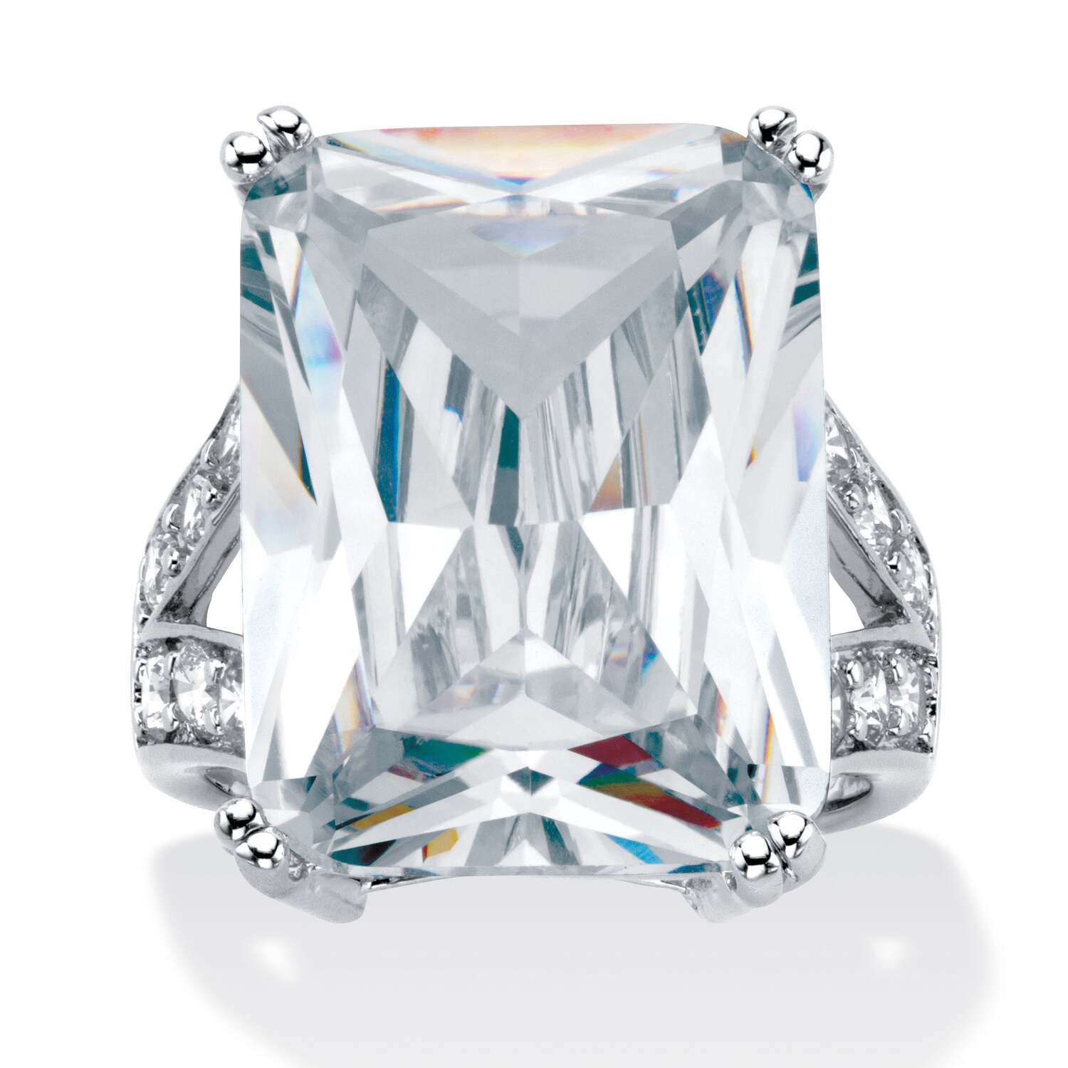 

Кольцо 27.10 TCW с изумрудной огранкой и кубическим цирконием, покрытое платиной Palm Beach Jewelry, белый