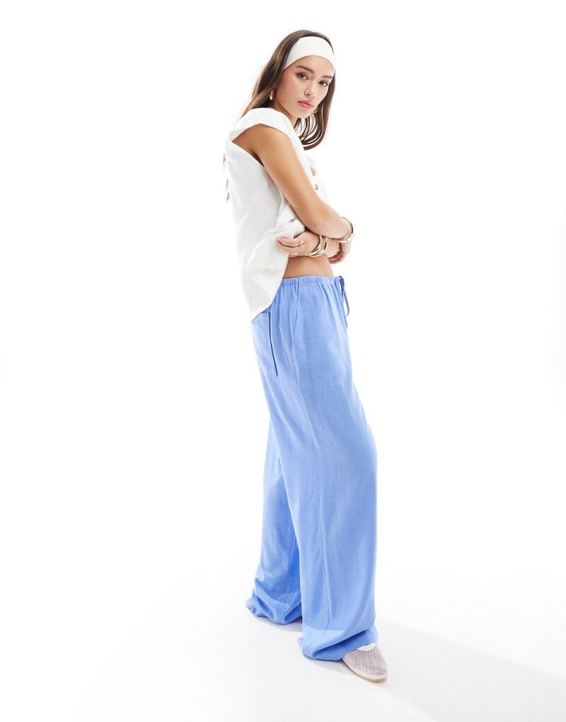 

Синие широкие льняные брюки без застежек ASOS DESIGN