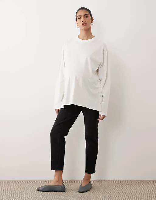 

Черные стираные джинсы с завышенной талией для беременных ONLY