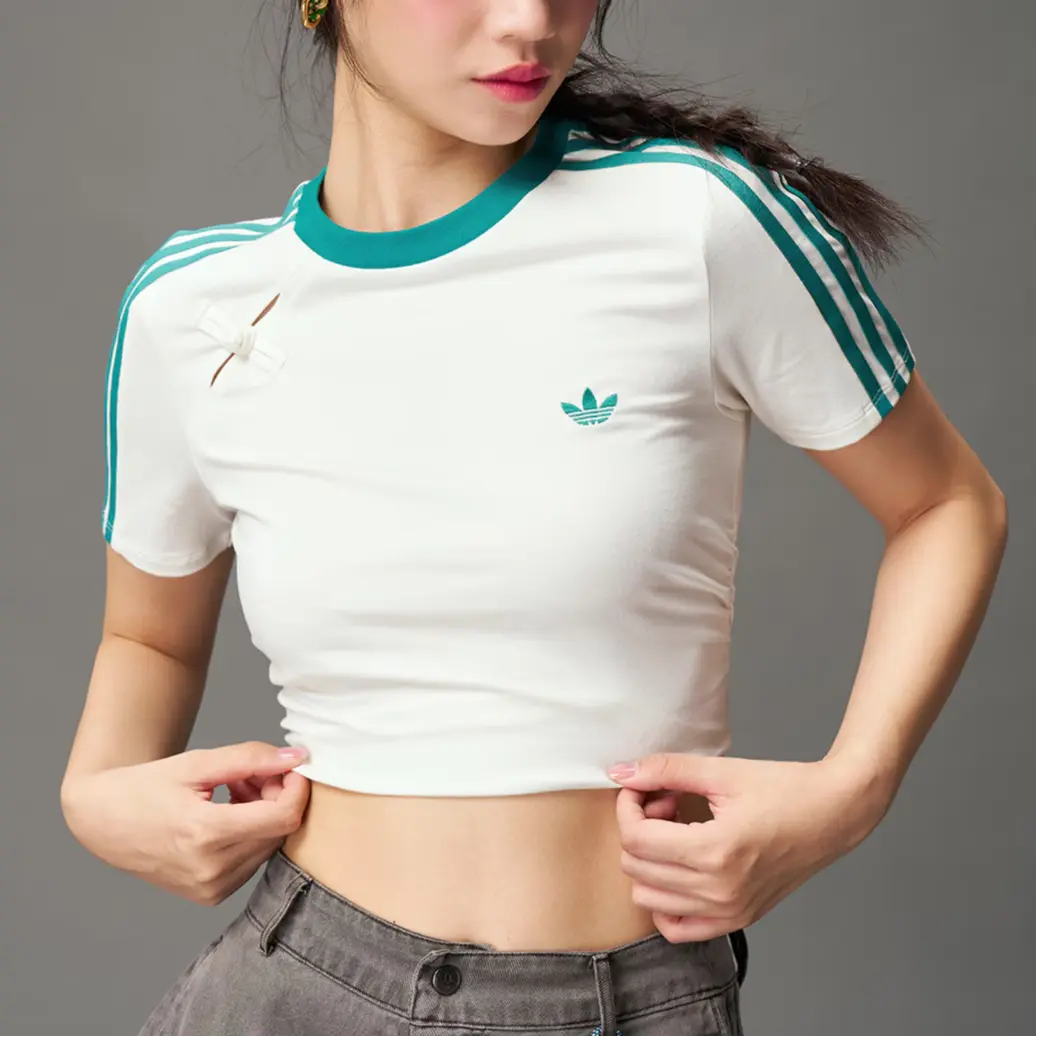 Футболка SS25 женская Adidas Originals, белый/зеленый — фото 2