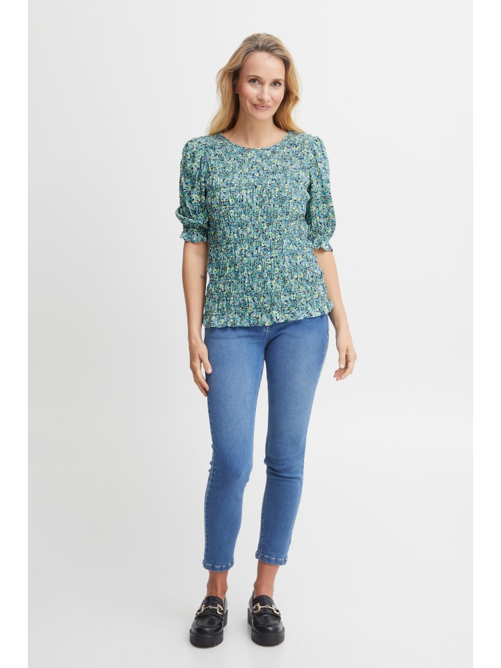 

Блузка с короткими рукавами FRMALU, стандартный крой, цвет Forest Shade MS23, лист, цветок Fransa