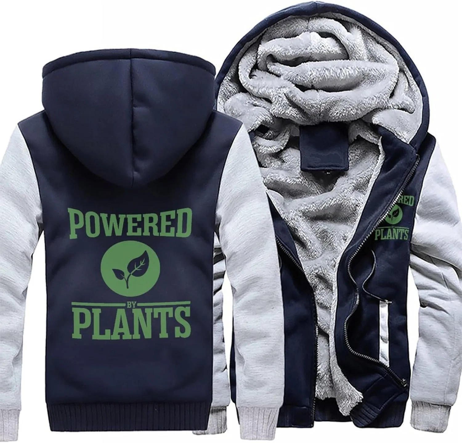 Толстовки Powered by Plants для мужчин, толстые толстовки на молнии, флисовые толстовки, зимние теплые куртки — фото 3