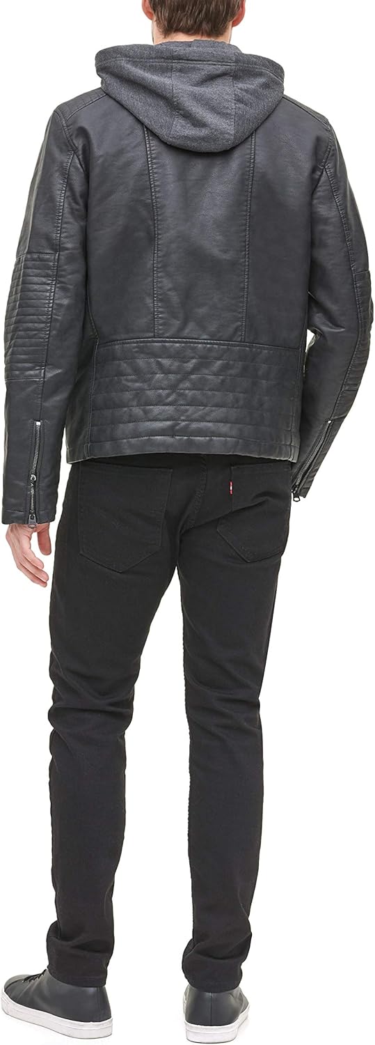 Мужская гоночная куртка Levi's из искусственной кожи, Black Buffed Cow Hooded — фото 3