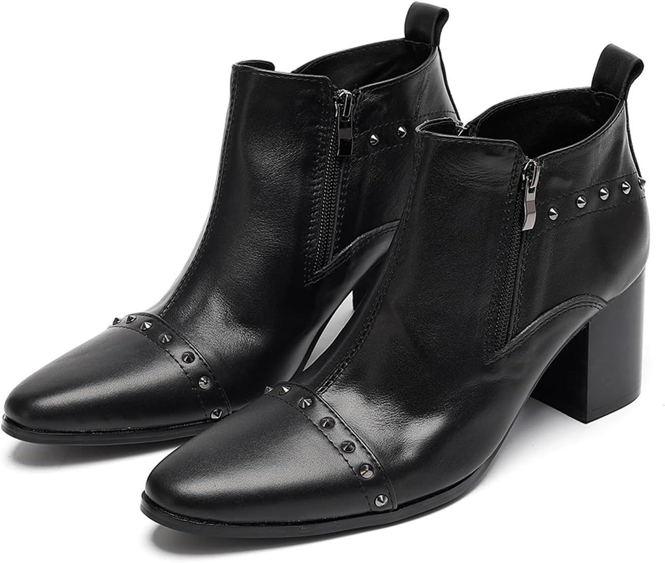 

Мужские ботинки Santimon из лакированной кожи с заклепками- повседневные челси с блоковым каблуком и боковой молнией, ковбойские ботинки для сцены и вечеринки, черный