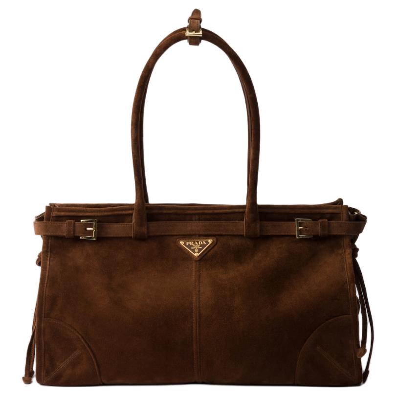

Сумка через плечо из замши, кроссбоди, женская большая сумка cocoa brown PRADA, Set (Bag+Dust Bag)