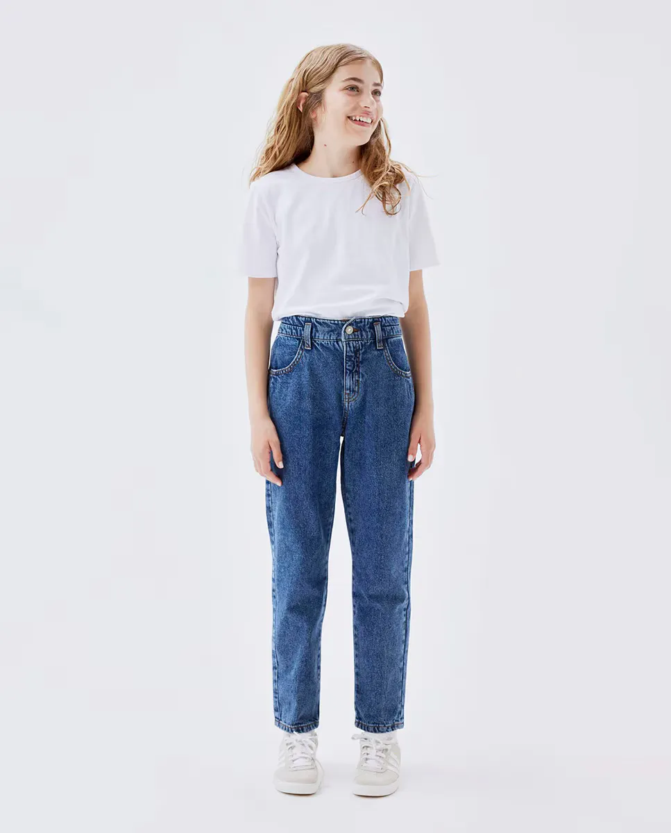 

Джинсы Girl's Mom Jeans с завышенной талией и регулируемой талией name it, синий