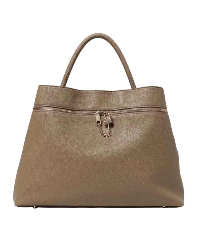 

Сумка-Шоппер с карманом и овальной Т-образной застежкой. Twinset, коричневый