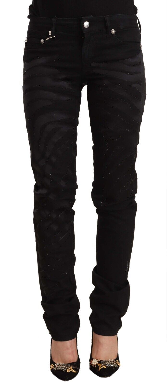 

Элегантные черные облегающие джинсы с отделкой Just Cavalli