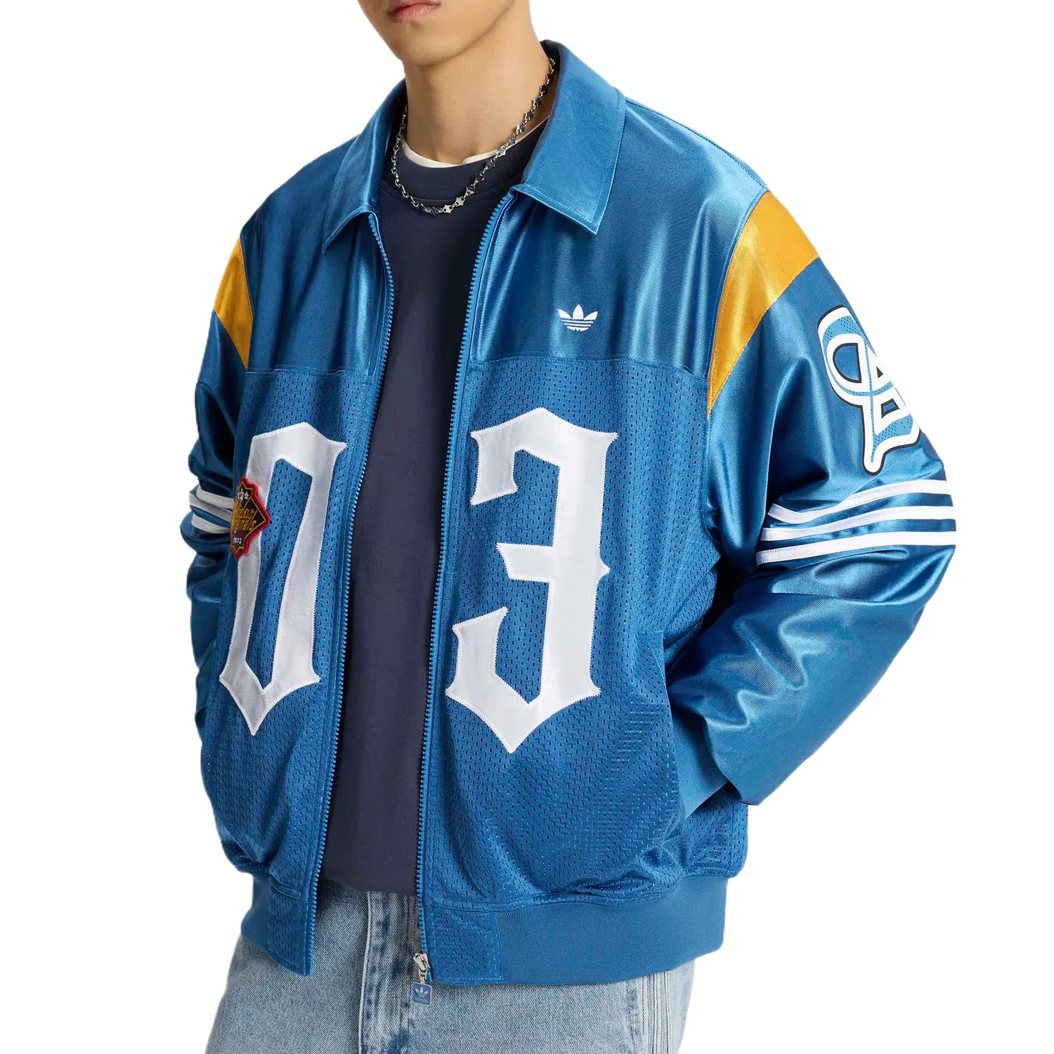Куртка мужская Mixed Ink Blue/White, лацкан, тонкая Adidas Originals — фото 4