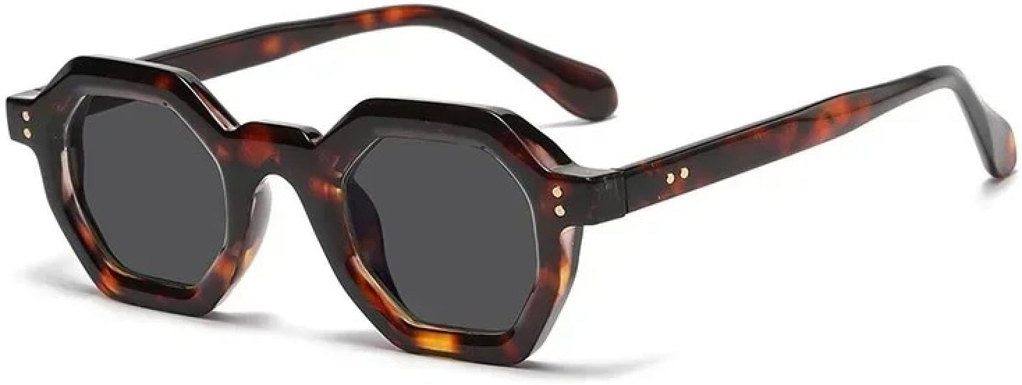 

Ретро-солнцезащитные очки янтарного цвета с многоугольными линзами, маленькие, женские, с ретро-заклепками, мужские, модные, трендовые, для активного отдыха и спорта TVTBBVV, Leopard Black