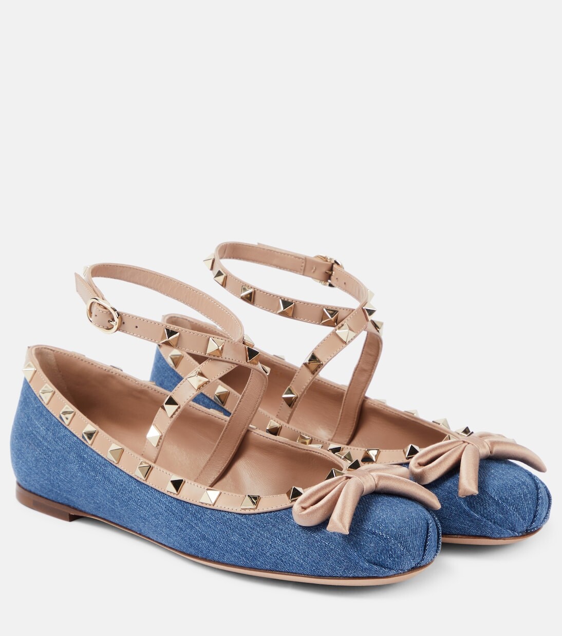 Джинсовые балетки rockstud с кожаной отделкой Valentino Garavani, розовый