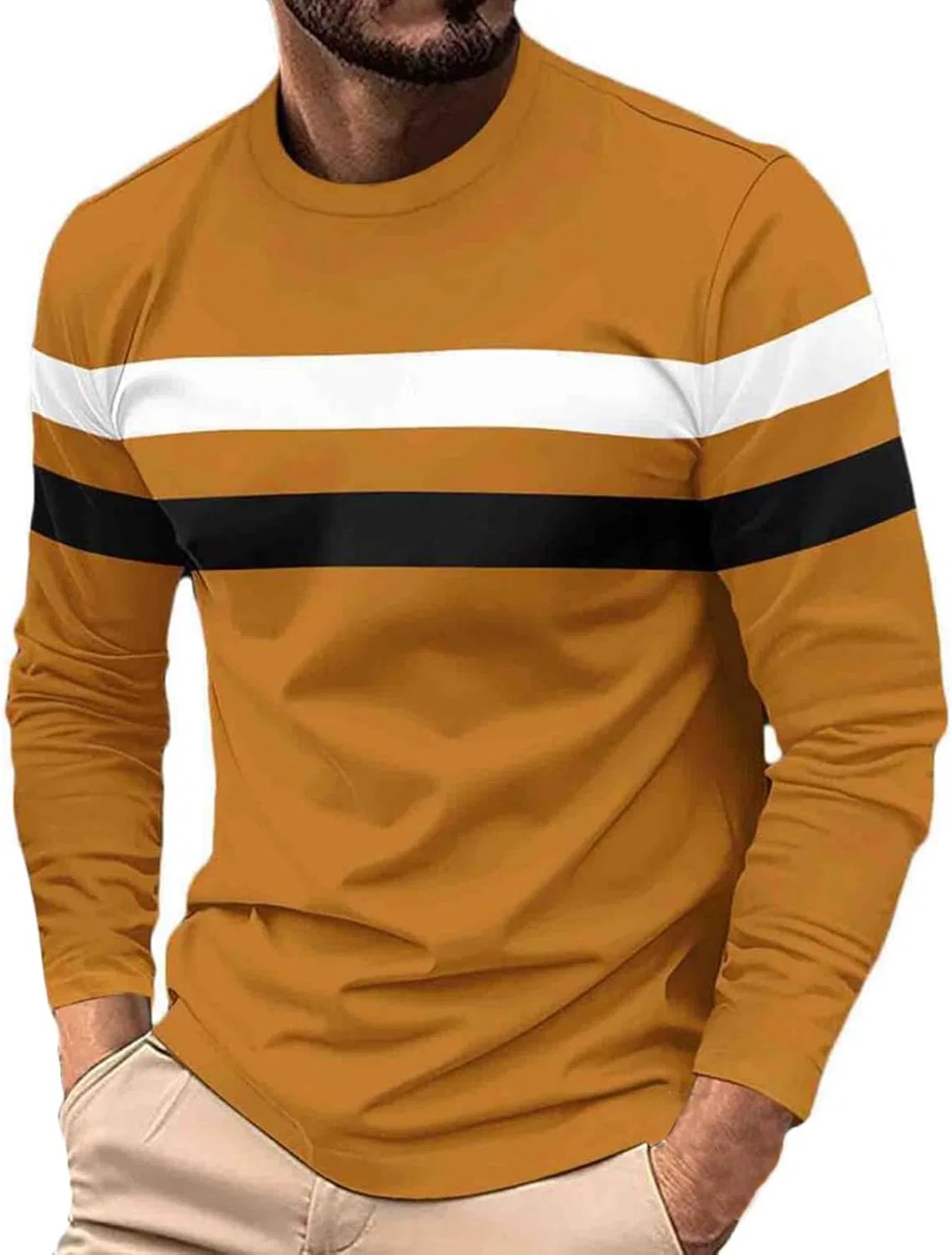 Футболка с длинным рукавом, полоски, мужская, Regular Fit, Gold