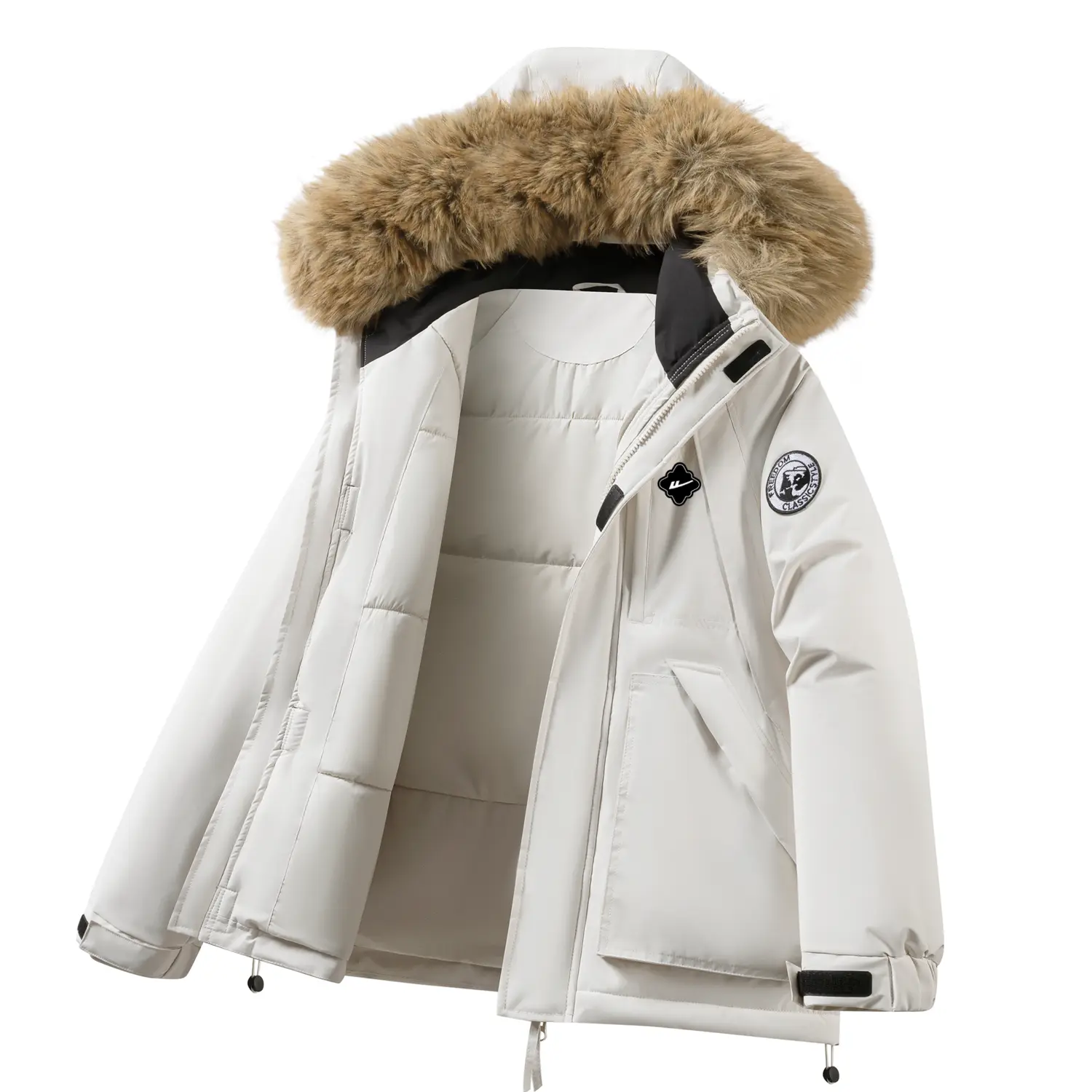 

Пуховик Unisex Hooded Thickened Parka WARRIOR, темно-кремовый белый (diy badge)