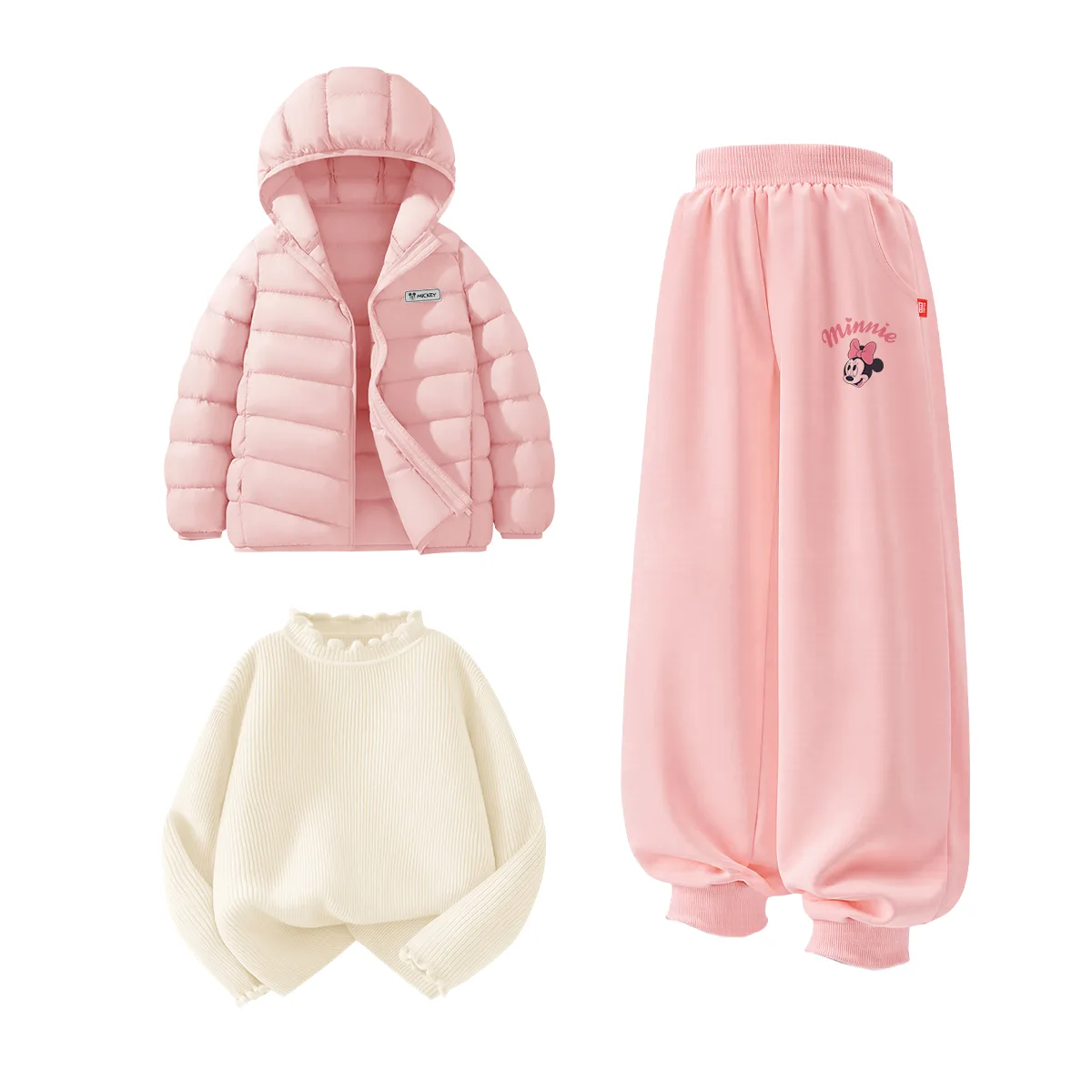 Детская повседневная спортивная футболка с круглым вырезом Disney, [Thickened and Fleece-Lined]Di H Square Hook-and-Loop K Powder+Di Lift K Powder+Solid Color Milk White