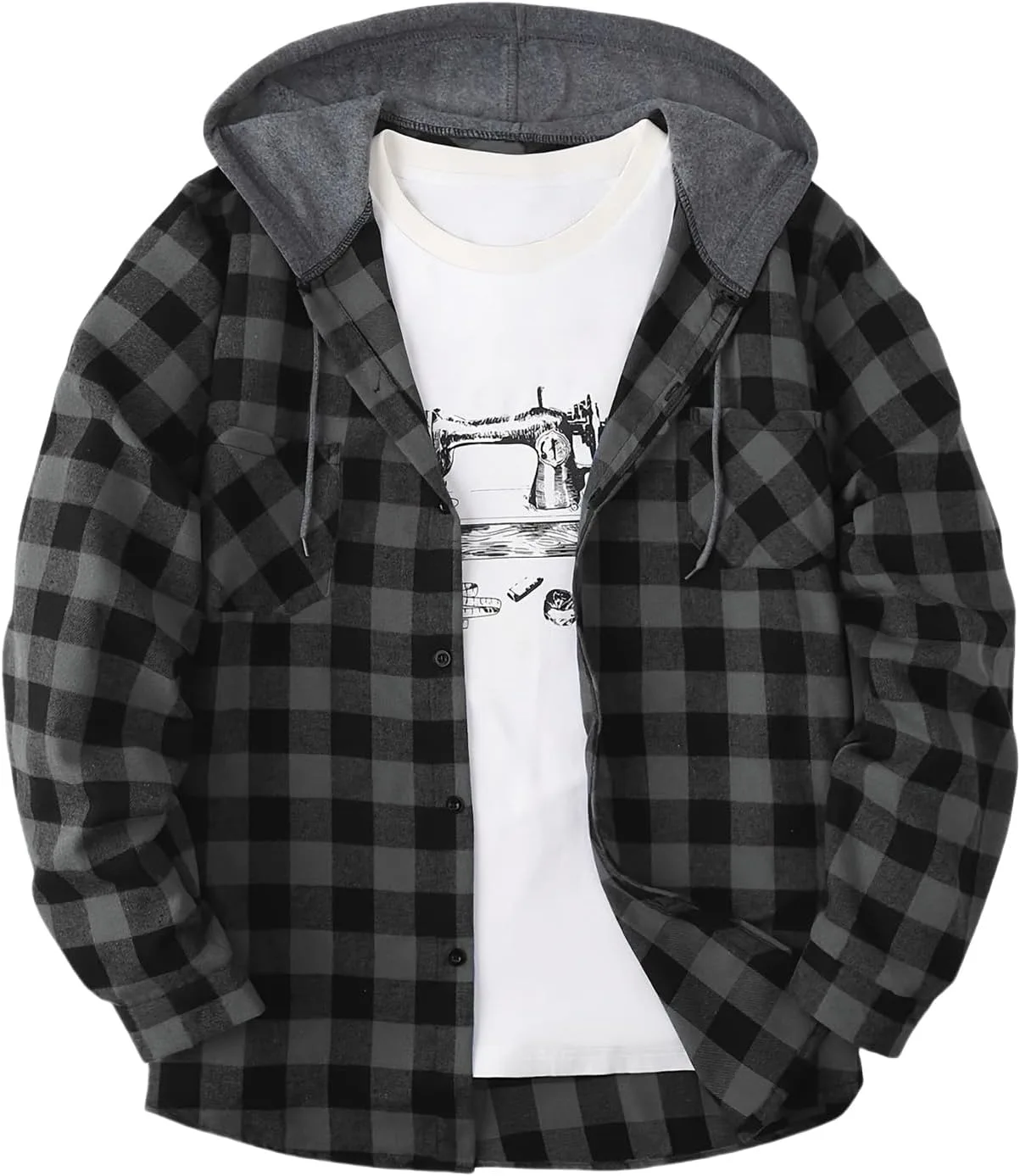 

Мужская фланелевая рубашка с капюшоном и карманами RSZGSWS