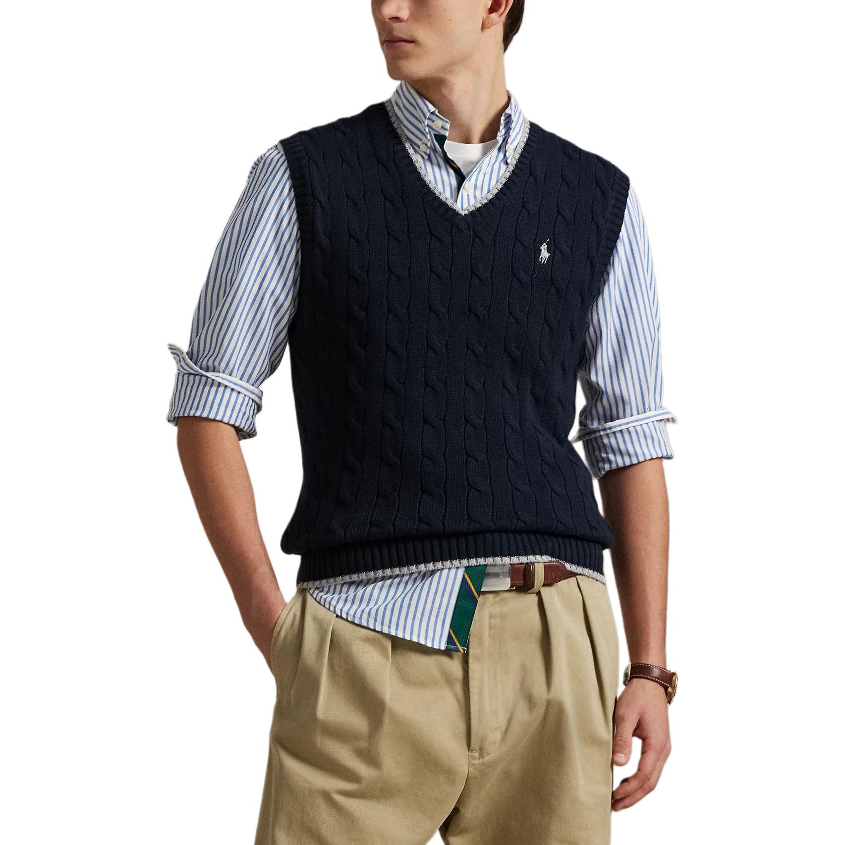Вязаный майка с V-образным вырезом Polo Ralph Lauren, синий — фото 4