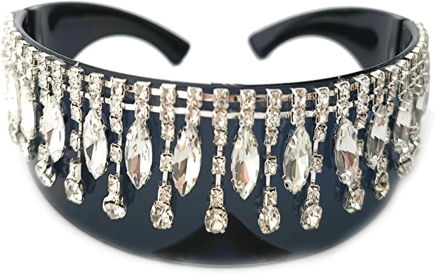 

COTIA Большие солнцезащитные очки для женщин, роскошные модные солнцезащитные очки с кисточками, кристаллами и бриллиантами, в стиле панк, защитные очки, Black5