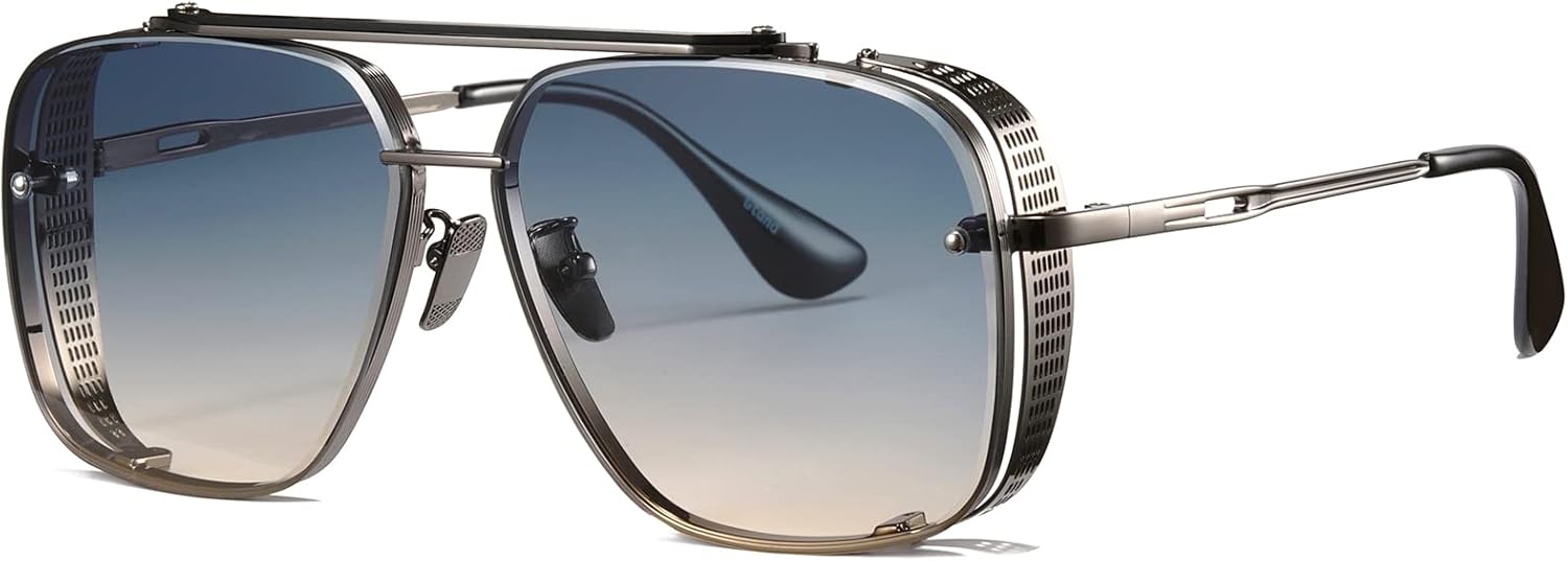 

Солнцезащитные очки-авиаторы Gtand Fashion Oversized Square Aviator Gradient Sunglasses For Men Vintage Metal Side Shield Steampunk Sun Glasses 64mm, C8 Gun Frame/Gradient Green-brown Lens