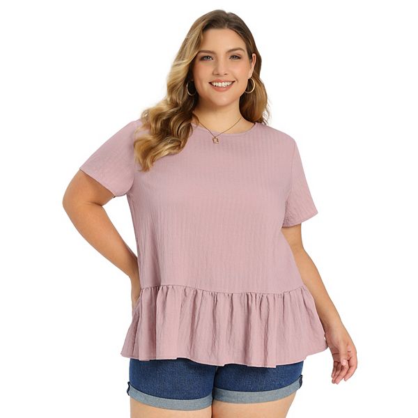 

Блуза Plus size с круглым вырезом и коротким рукавом Grace & Grandeur, Pink