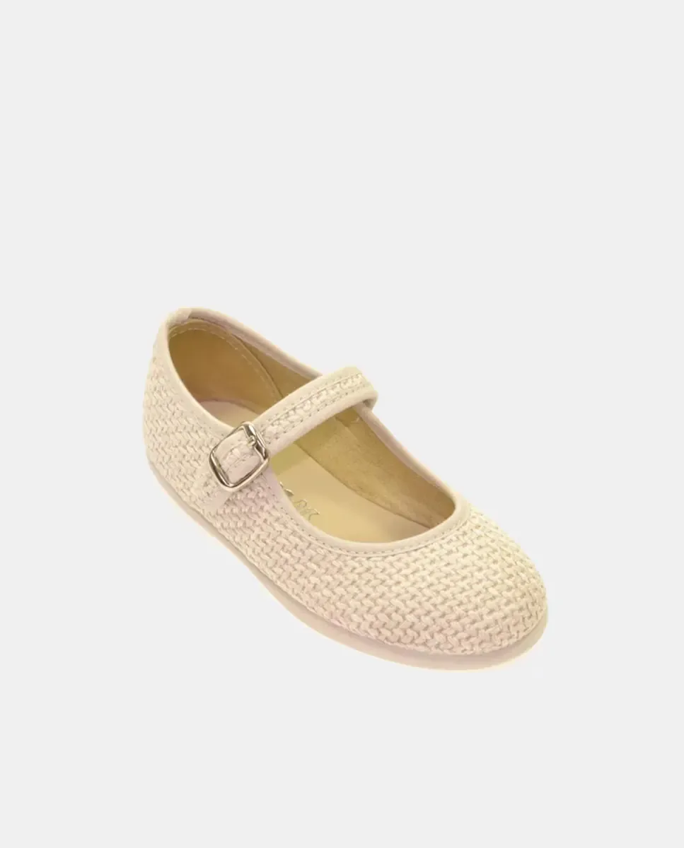 Туфельки Merceditas для девочки из ткани типа рафии с пряжкой Chuches, Natural