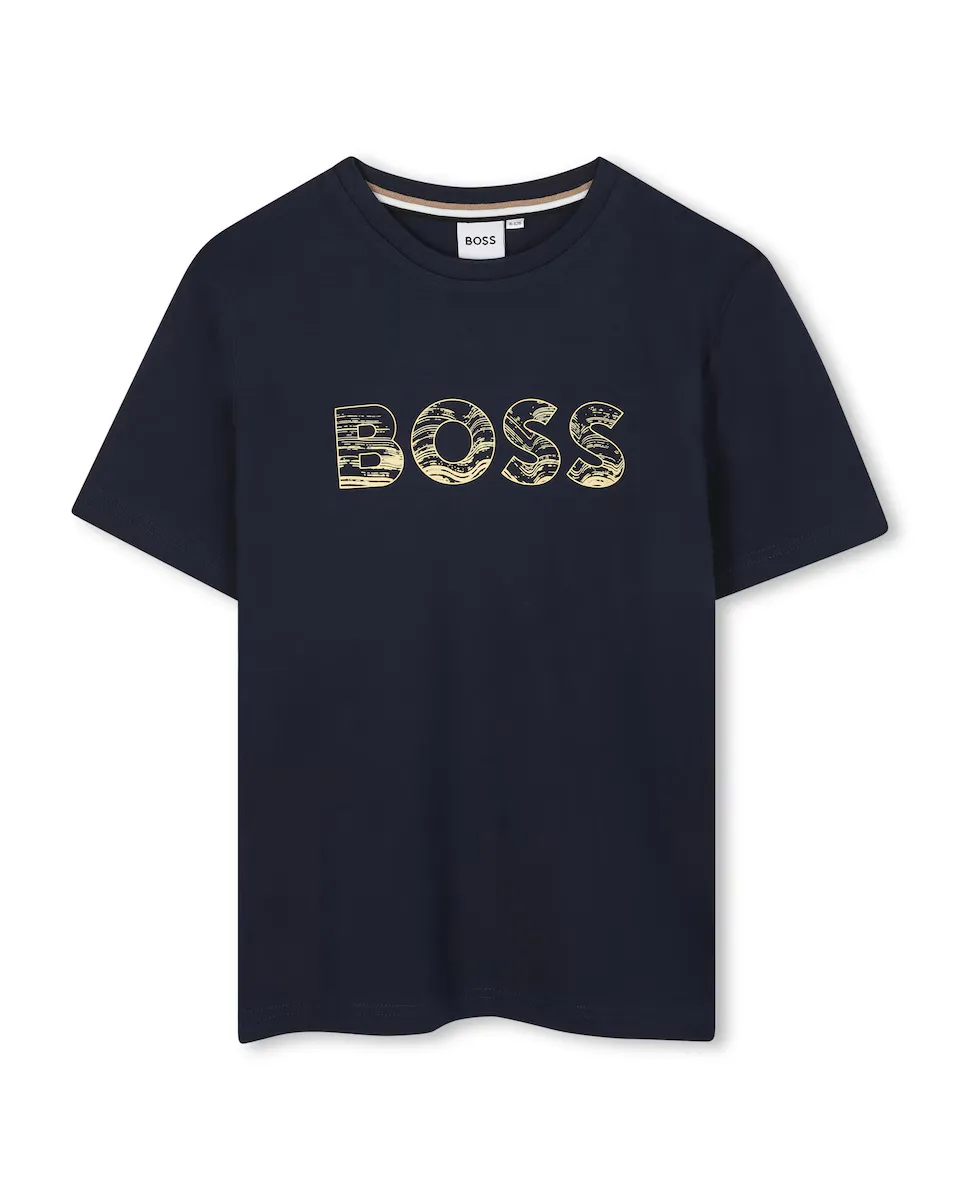 

Детская хлопковая футболка BOSS Kidswear, темно-синий