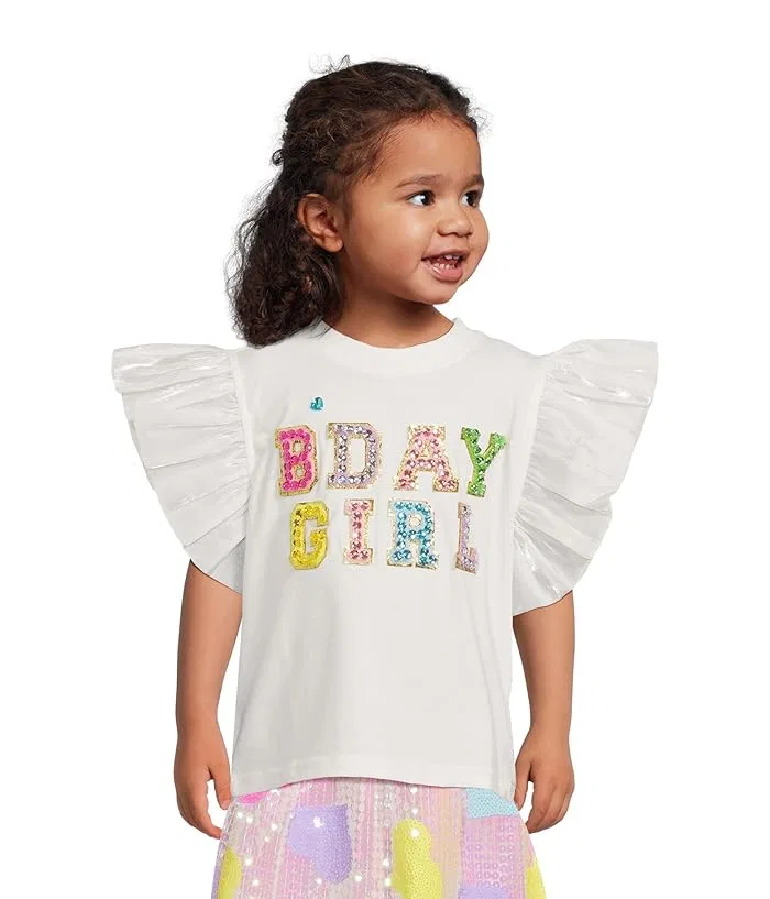 Футболка с пайетками B'DAY GIRL Birthday Girl Gem Ruffle Shirt Lola and The Boys, Natural