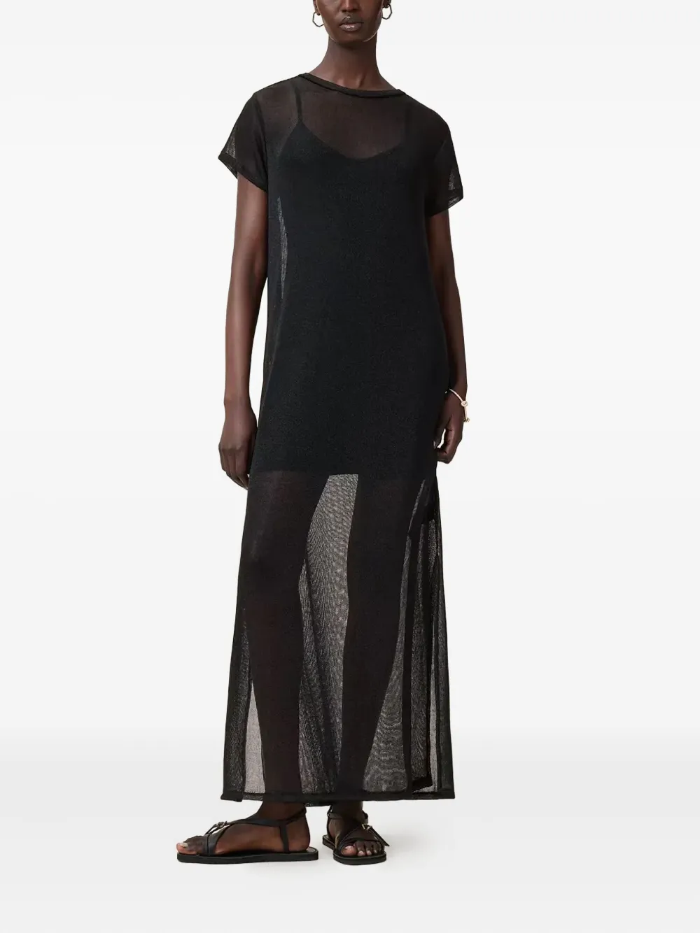 

Длинное дневное платье с сетчатыми вставками AllSaints, черный