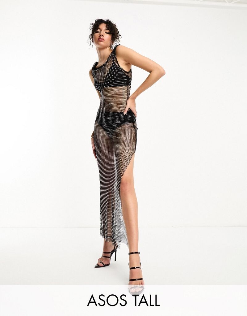 

Черное платье миди с закрученными бретелями ASOS DESIGN Tall