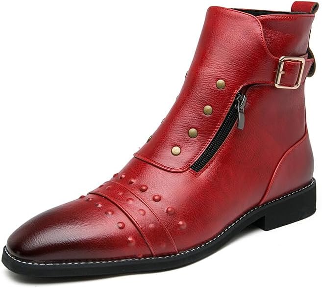 

Мужские кожаные мотоциклетные ботинки Santimon с боковой молнией, повседневные, для езды, в стиле панк-рок, с гладким носком и заклепками, красный