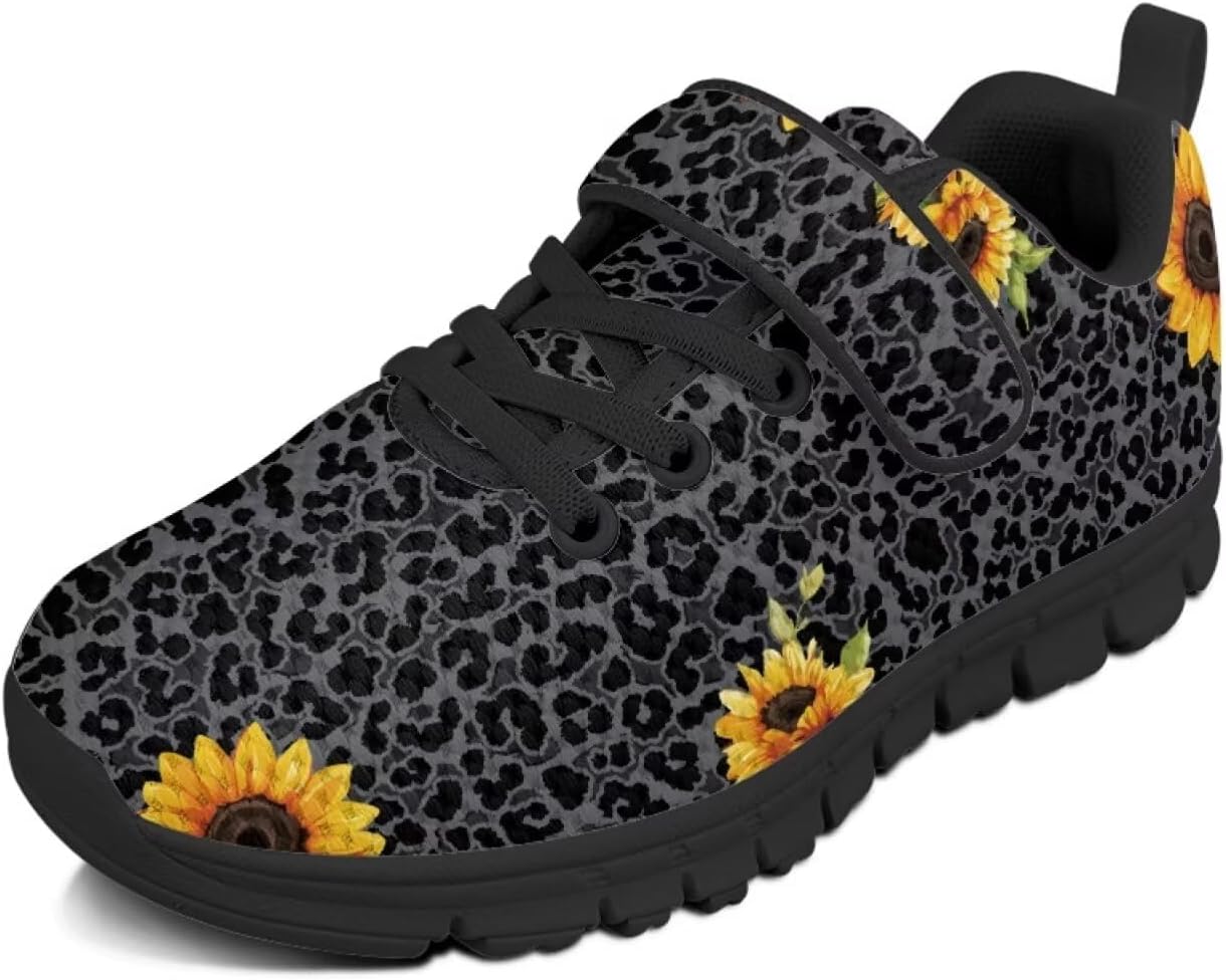 

Детские кроссовки Highland Cattle and Cactus для девочек, сетчатые, с одним ремешком, противоскользящие, для школы, спорта, бега Pointodoor, Sunflower Leopard Print