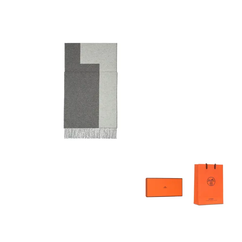 

HERMES Вязаный шарф унисекс темно-серый светло-серый, Charcoal Gray Light Gray
