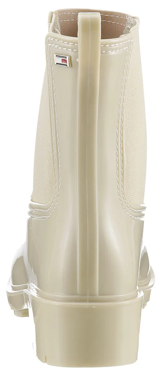 Tommy Hilfiger Ботинки челси "FLAG RAINBOOT", резиновые сапоги, блочный каблук, слипоны с петлей для затягивания, бежевый — фото 2