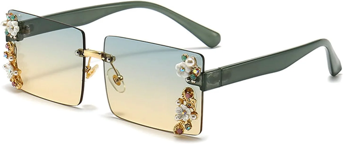 

Солнцезащитные очки Willochra в маленькой прямоугольной оправе без оправы с бриллиантами для выпускного бала, женские, со стразами, для вечеринки, Green Yellow