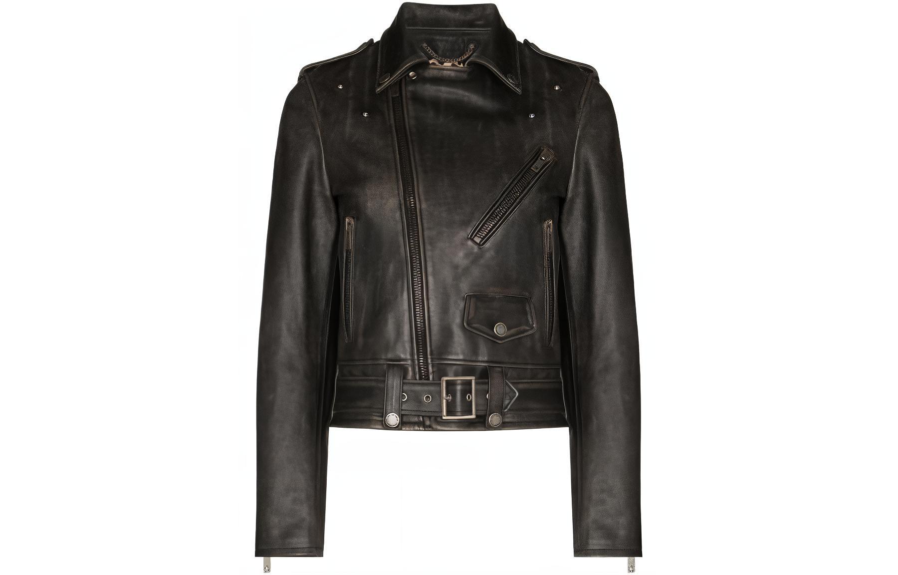 Golden Goose Кожаная косуха байкера с эффектом кракелюра, Black — фото 3