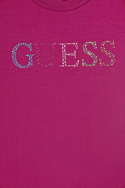 Футболка с коротким рукавом логотипом и стразами Guess, розовый — фото 3
