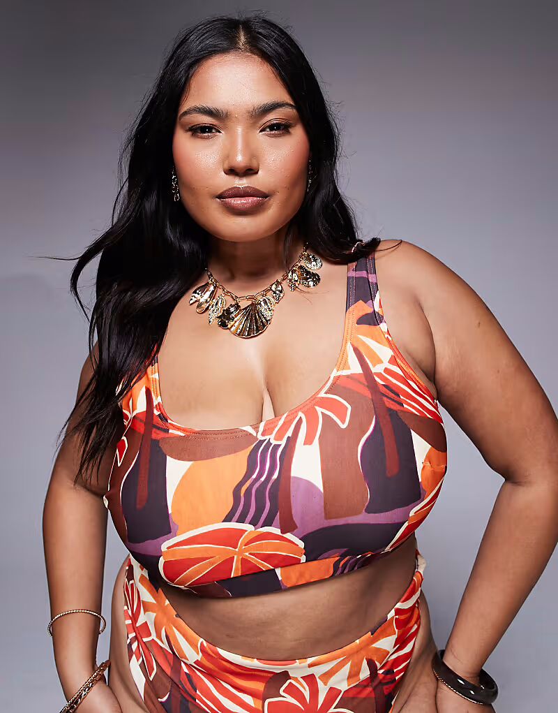 

Укороченный бикини-топ Curve Ava с тропическим принтом Asos Curve