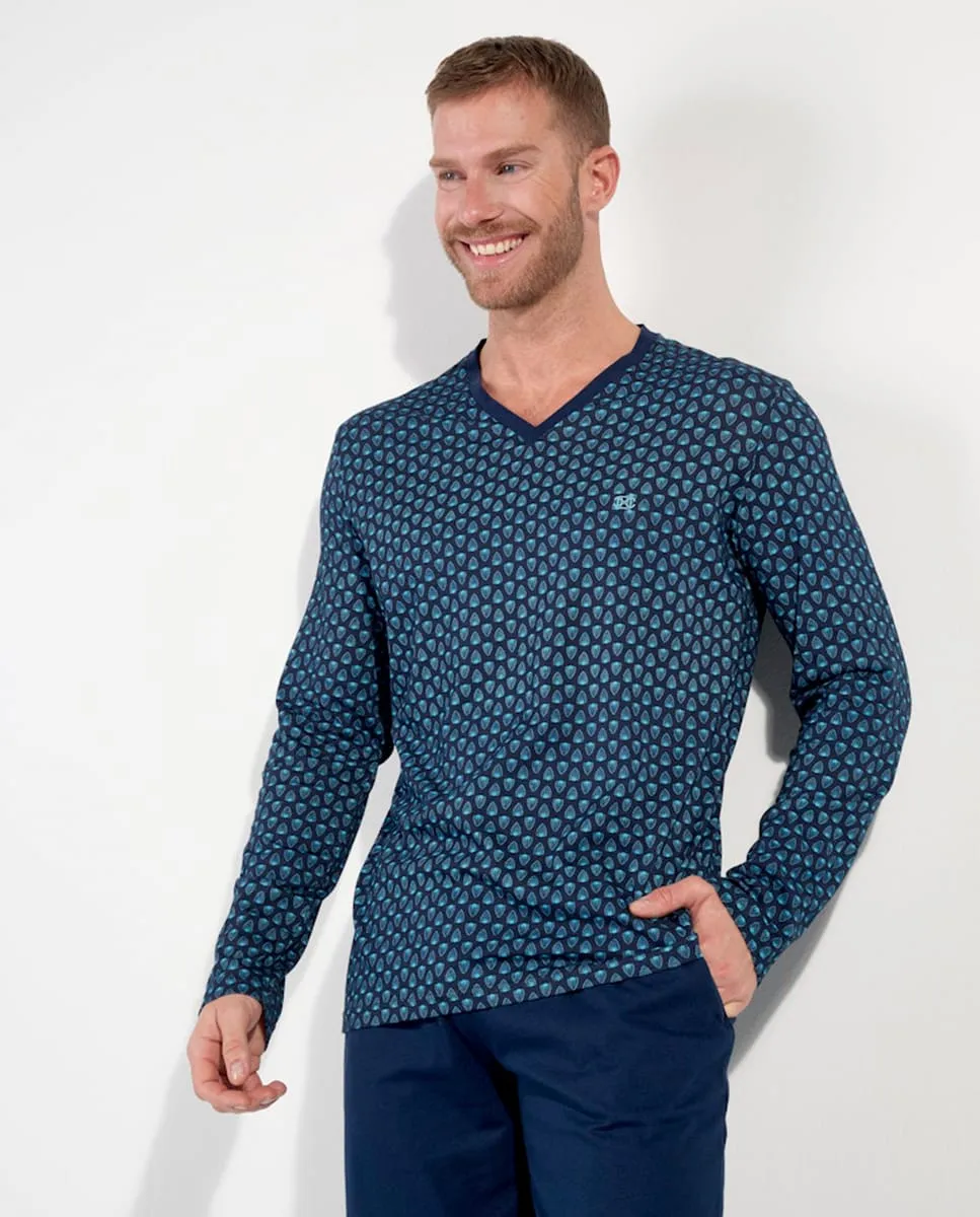 

Мужская пижама из трикотажа с длинными штанинами и принтом Hom, мультиколор