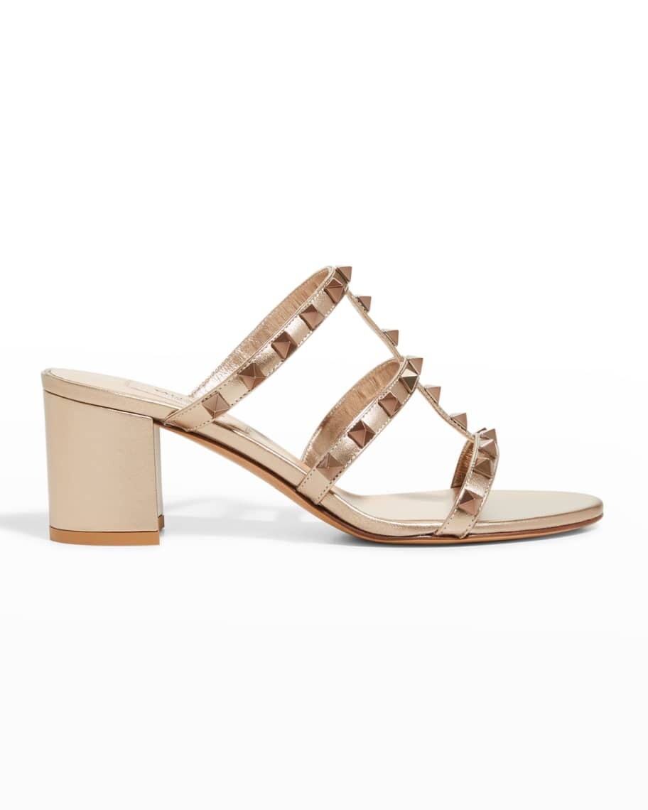 Металлизированные кожаные шлепанцы Rockstud Caged Valentino Garavani