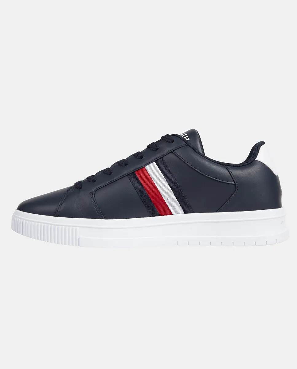Мужские низкие кожаные кеды с боковым брендингом Tommy Hilfiger, темно-синий — фото 2