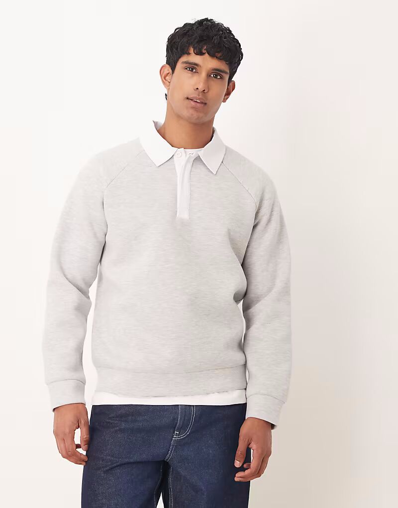 

Плотная толстовка-поло с контрастным воротником из ткани в стиле «скуба» серого цвета Asos Design