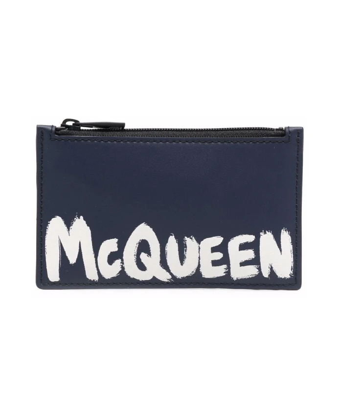 

Кошелек для карт из морской кожи стильный и прочный Alexander Mcqueen, синий